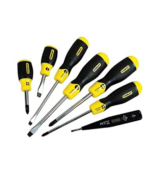 Stanley Cushion Grip Flared Magnetic Tip Screw Driver And Tester Set
